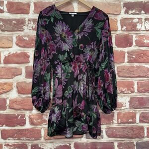 BTFL LIFE Mini Dress Women's Small Black Multicolor Floral Abstract Side Tie